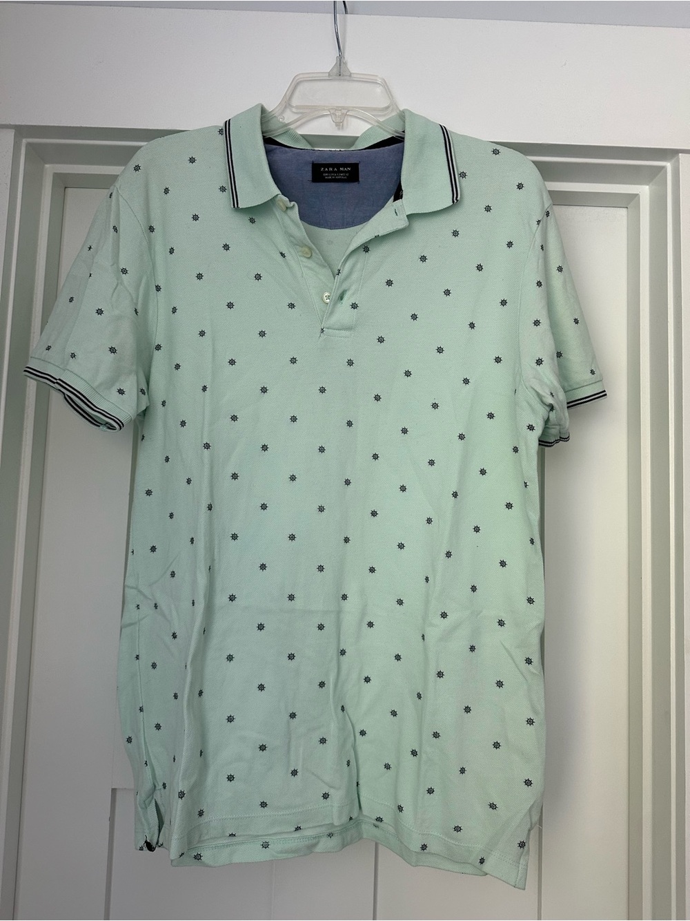 Zara Mint Green Polo Shirt with Ship’s Wheel Print